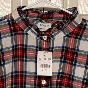 J Crew Holiday Tartan Ruffle Trim Shirt NWT